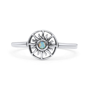 Sun Band Oxidized Thumb Ring Statement Fashion Ring Lab Created White Opal 925 Sterling Silver